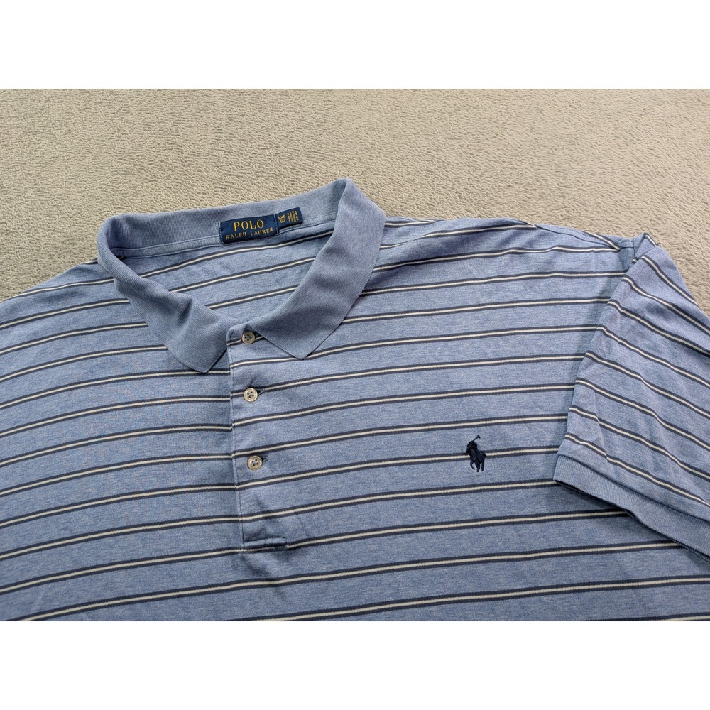 Polo Ralph Lauren Mens 5XB Blue Striped Short Sleeve Pony Logo Polo Shirt 6851